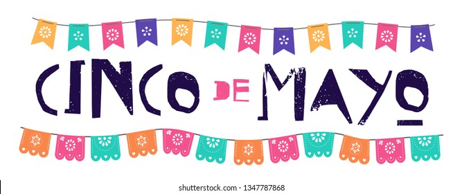 Mexican Fiesta banner and poster design with flags, flowers, decorations