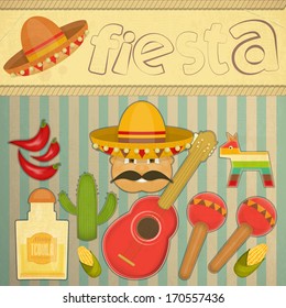 Mexican Fiesta Card in Retro Style. Vector Illustration.