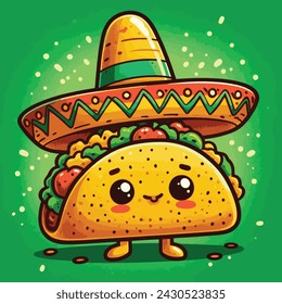 Mexican Fiesta Cartoon Tacos with Sombrero Hat for your work's logos, T-shirt merchandise, stickers, label designs, posters, greeting cards, and advertising for business entities or brands.