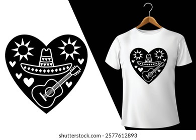 Mexican Fiesta Heart T-Shirt Design 