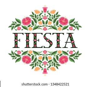 Mexican Fiesta illustration vector. Floral background with flowers pattern from traditional Mexico embroidery ornament for cinco de mayo or day of the dead party design.