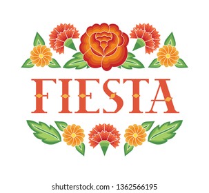 Mexican Fiesta illustration vector. Floral background with flowers pattern from traditional Mexico embroidery ornament for banner, flyer, poster, cover, tourist card design.