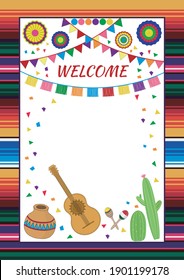 Mexican Fiesta Invitation. Design template for wedding party invitation, fiesta, cinco de mayo, birthday party. Folk ethnic design style.