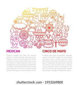 Mexican Fiesta Line Template. Vector Illustration of Outline Cinco de Mayo Design. Fifth of May Translate. 