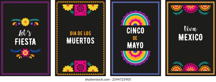 Mexican Fiesta, Mexican Menu restaurant, Cinco de Mayo invitation. Collection of vector cards design