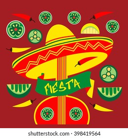 Mexican Fiesta party. Mexican Holiday  poster template, card/invitation/promotion. Cinco de mayo, festa junina. Idea to advertise fiesta party, decoration, food menu background. Vector illustration