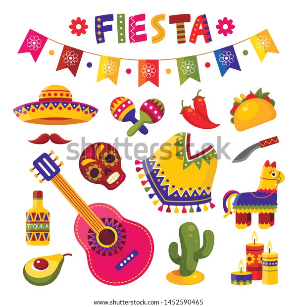 Vector De Stock Libre De Regalias Sobre Fiesta Mexicana Alegre Decoracion Festiva Dibujo