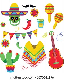 Mexican Fiesta Set Mexican Symbols Stock Vector (Royalty Free ...