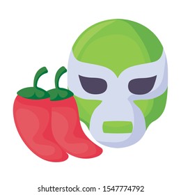 mexican fighter mask with chili peppers vector illustration design