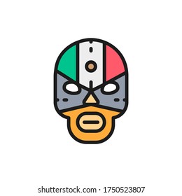 Mexican fighter mask, wrestler flat color line icon.