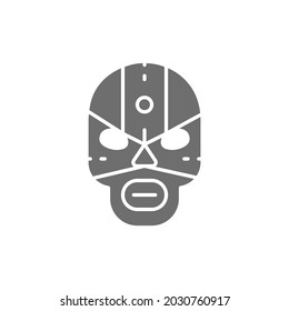 Mexican fighter mask, wrestler grey icon. Isolated on white background