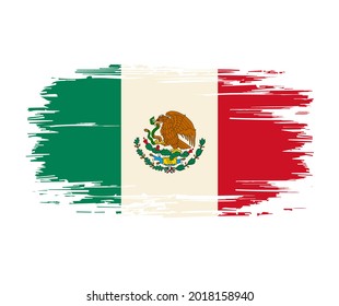 Mexican flag brush grunge background. Vector illustration.