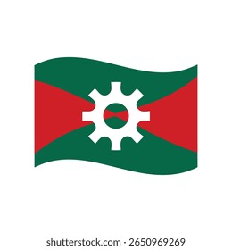 Mexican flag design with green red waving stripes a gear symbol on Mexico cogwheel