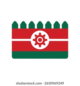 Mexican flag design with red green horizontal stripes a cogwheel symbol on Mexico