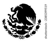 Mexican flag emblem Black silhouette. Mexican coat arms with eagle. Vector illustration.