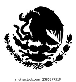 Mexican flag emblem Black silhouette. Mexican coat arms with eagle. Vector illustration.