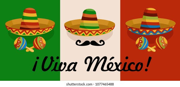 Mexican flag. Mexican festive background design. Viva Mexico. Design for Mexican holiday 5 may Cinco De Mayo. Vector template with traditional Mexican symbols