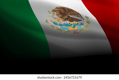 Mexican flag flies majestically on a black background, vector illustration