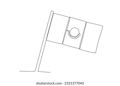 A Mexican flag flutters in the air. Independencia de Mexico one-line drawing