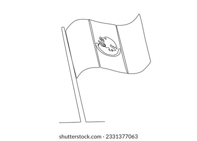 A Mexican flag flutters. Independencia de Mexico one-line drawing