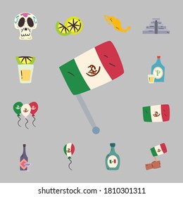 Bandera mexicana y diseño de conjunto de iconos de estilo libre, cultura mexicana turismo hispana y tema del partido Ilustración vectorial