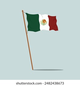 Mexican flag graphic vector illustration with shiny wooden pole