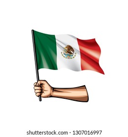 Mexican flag and hand on white background. Vector illustration