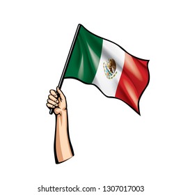Mexican flag and hand on white background. Vector illustration