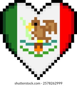  Mexican flag with heart shape in pixel art style