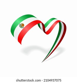 Mexican flag heart shaped ribbon. Vector illustration.