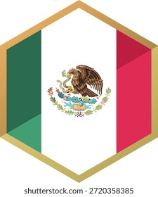 Mexican Flag Icon with Eagle Emblem in Hexagon, National Symbol, Vibrant Colors, Identity