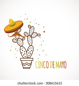 Mexican flag for Independence Day Of Mexico with cactus.Greeting card cinco de mayo