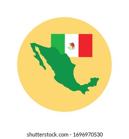 mexican flag and map block and flat style icon vector illustration design