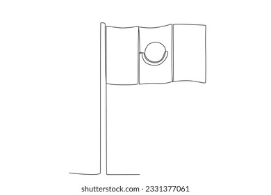 A Mexican flag on a high pole. Independencia de Mexico one-line drawing