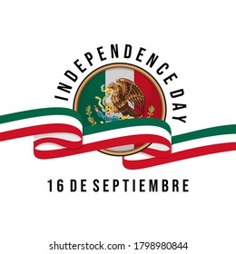 Mexican flag round with mexican color ribbon vector illustration for independence day design.