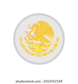 Mexican flag shield in gold color. Vector illustration.