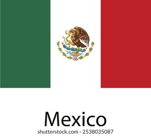 The Mexican flag, a tricolour of green, white and red, features the national emblem of Mexico, an eagle perched on a cactus, devouring a snake.