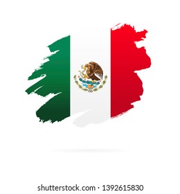 Mexican flag Vector illustration on white background. Brush strokes drawn by hand.