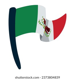 mexican flag waving in pole isolated