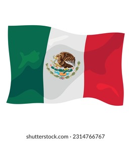 Bandera mexicana ondeando con los colores tricolor y el escudo de armas nacional, símbolo patriótico. Bandera de México 