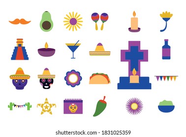 Mexican flat style icon collection design, Mexico culture theme Vector illustration