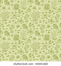 Mexican flora Vector Seamless pattern. Nature of Mexico. Hand drawn doodle Plants, Cactus