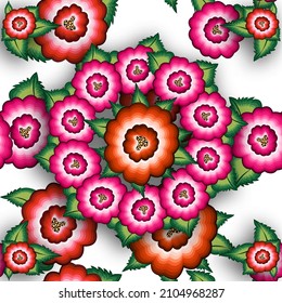 Mexican floral embroidery seamless pattern, ethnic colorful Mandala native flowers folk fashion design. Embroidered Traditional Textile Style of Mexico, vector isolated on white background