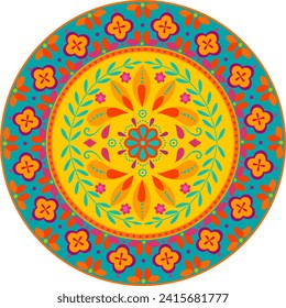 Mexican floral motifs pattern vibrant mandala