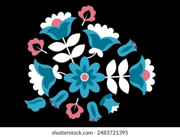 Mexican flower embroidery on black background