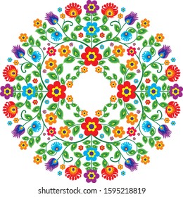 Mexican flower embroidery vector with circle design, suitable for greeting card, wedding or party invitation and other, trendy, simple and elegant design