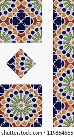 Mexican Flower Talavera Style Tile Vector Design With 1/4, 1/2 And Full Tile Pieces For Easy Implementation Into Your Design.