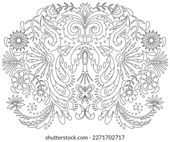 Fondo tradicional de flores mexicanas con un estilo de colorido. El adorno de decoración de bordado étnico. Textura de simetría de flores. Motif floral mexicano festivo. Ilustración del vector