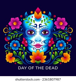 Mexican folk art floral with Calavera Catrina Dia de los muertos vector design