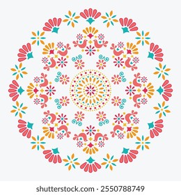 Mandala de arte popular mexicano. Diseño de Vector de flores de patrón sin costuras